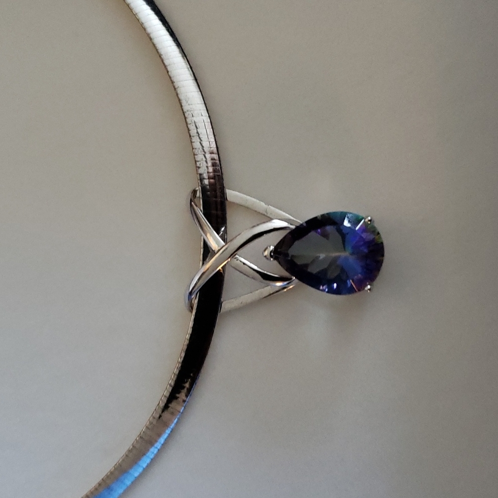 Omega Necklace in Reverse Yellow and White Gold Bond Mystic Topaz Slider Pendant